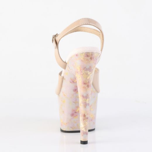 Product image of Pleaser ADORE-709MB Nude Pat/Blush-Gold Marble 7 Inch Heel 2 3/4 Inch PF Ankle Strap Sandal