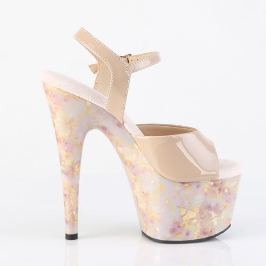 Product image of Pleaser ADORE-709MB Nude Pat/Blush-Gold Marble 7 Inch Heel 2 3/4 Inch PF Ankle Strap Sandal