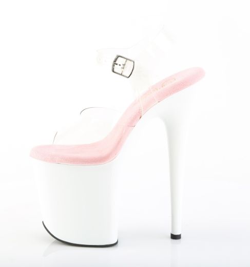 Product image of Pleaser FLAMINGO-808 Clr-B. Pink/Wht 8 Inch Heel 4 Inch PF Ankle Strap Sandal