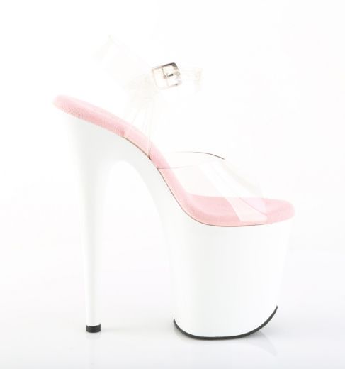 Product image of Pleaser FLAMINGO-808 Clr-B. Pink/Wht 8 Inch Heel 4 Inch PF Ankle Strap Sandal