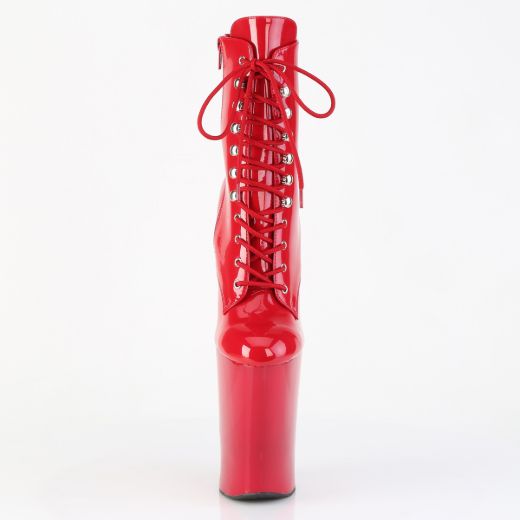 Product image of Pleaser WORSHIP-1020 Red Pat/Red 10 Inch Heelless 4 3/4 Inch PF Lace-Up Front Ankle Boot Inside Zip
