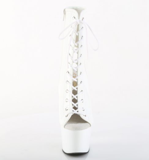 Product image of Pleaser ADORE-1016 Wht Pat/Wht 7 Inch Heel 2 3/4 Inch PF Open Toe/Heel Ankle Boot Side Zip