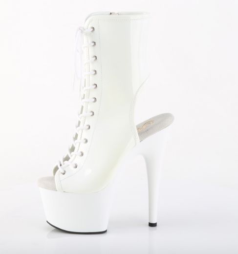 Product image of Pleaser ADORE-1016 Wht Pat/Wht 7 Inch Heel 2 3/4 Inch PF Open Toe/Heel Ankle Boot Side Zip