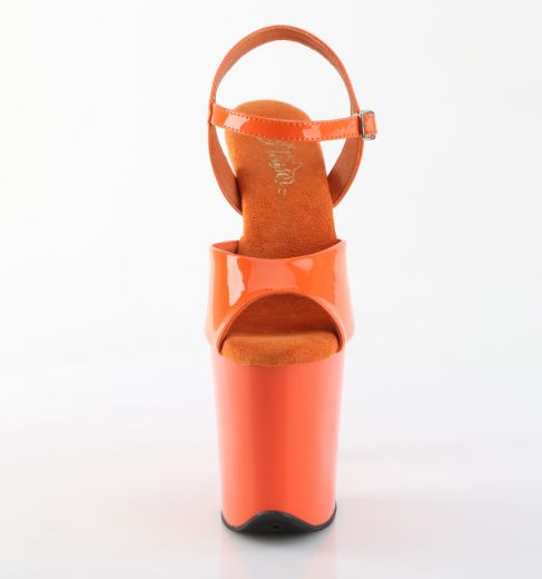 Product image of Pleaser FLAMINGO-809 Orange Pat/Orange 8 Inch Heel 4 Inch PF Ankle Strap Sandal