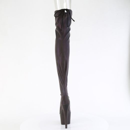 Product image of Pleaser ADORE-3008REFL Stretch Green-Purple Refllective/M 7 Inch Heel 2 3/4 Inch PF Stretch Pull-On Thigh High Boot