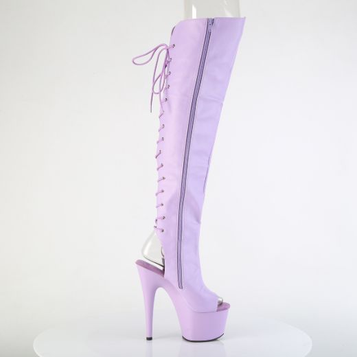 Product image of Pleaser ADORE-3019 Lavender Faux Leather/Lavender Matte 7 Inch Heel 2 3/4 Inch PF Open Toe Over-The-Knee Boot Side Zip