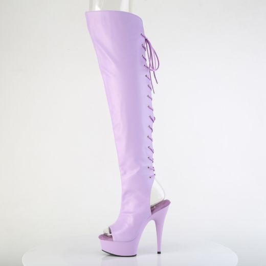 Product image of Pleaser DELIGHT-3019 Lavender Faux Leather/Lavender Matte 6 Inch Heel 1 3/4 Inch PF Open Toe Over-The-Knee Boot Side Zip