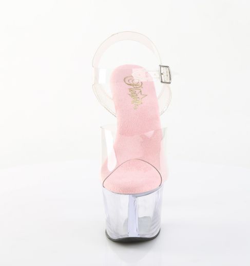 Product image of Pleaser SKY-308 Clr-B.Pink/Clr 7 Inch Heel 2 3/4 Inch PF Ankle Strap Sandal