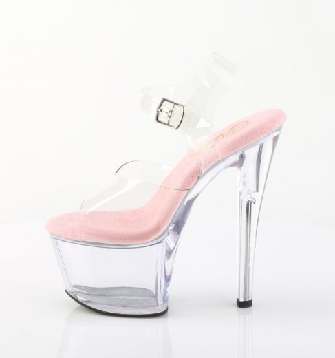 Product image of Pleaser SKY-308 Clr-B.Pink/Clr 7 Inch Heel 2 3/4 Inch PF Ankle Strap Sandal
