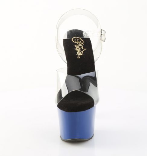 Product image of Pleaser SKY-308 Clr/Royal Blue 7 Inch Heel 2 3/4 Inch PF Ankle Strap Sandal