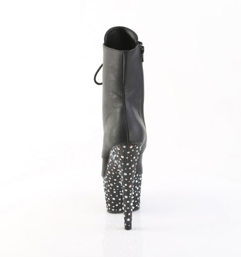 Product image of Pleaser STARDANCE-1020 Blk Faux Leather/Blk-Slv Multi RS 7 Inch Heel 2 3/4 Inch PF Lace-Up Front Ankle Boot Side Zip