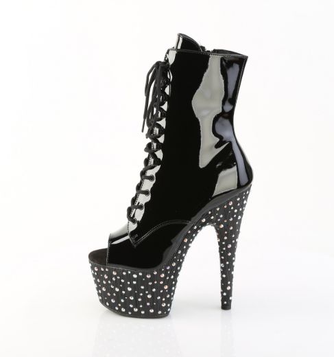 Product image of Pleaser STARDANCE-1021 Blk Pat/Blk-Slv Multi RS 7 Inch Heel 2 3/4 Inch PF Peep Toe Lace-Up Ankle Boot Side Zip