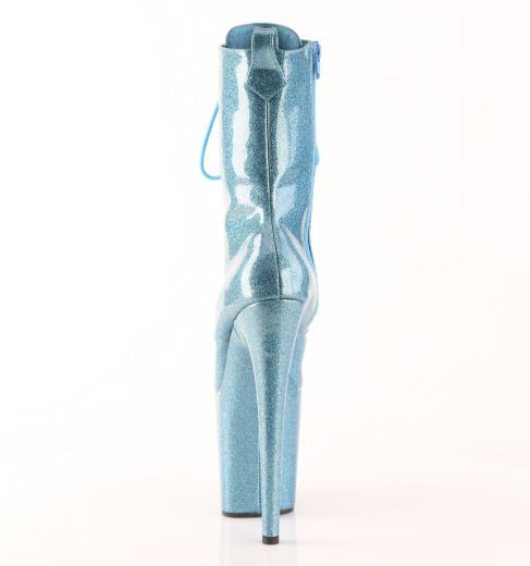 Product image of Pleaser FLAMINGO-1040GP B. Blue Glitter Pat/M 8 Inch Heel 4 Inch PF Lace Up Front Ankle Boot Side Zip
