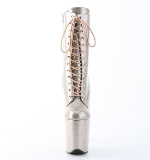 Product image of Pleaser FLAMINGO-1040GP Champagne Glitter Pat/M 8 Inch Heel 4 Inch PF Lace Up Front Ankle Boot Side Zip