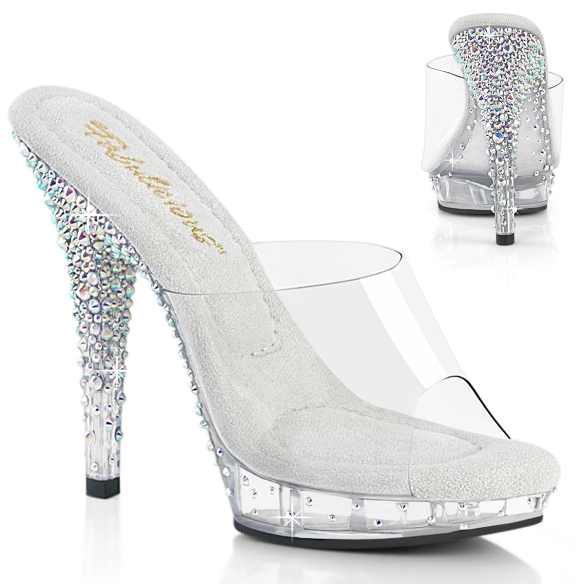 Product image of Fabulicious LIP-101CAS Clr/Slv AB RS 5 Inch Heel 3/4 Inch PF Slide w/RS