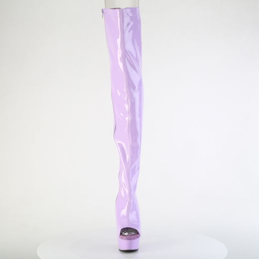 Product image of Pleaser DELIGHT-3017 Lavender Str. Pat/Lavender 6 Inch Heel 1 3/4 Inch PF Open Toe/Heel Thigh High Boot Side Zip