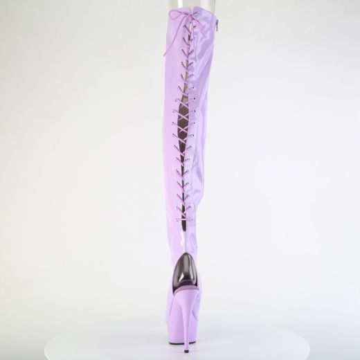Product image of Pleaser DELIGHT-3017 Lavender Str. Pat/Lavender 6 Inch Heel 1 3/4 Inch PF Open Toe/Heel Thigh High Boot Side Zip