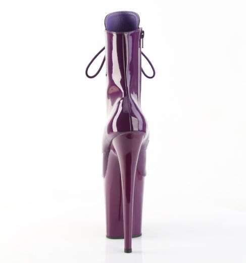 Product image of Pleaser FLAMINGO-1020 Purple Pat/Purple 8 Inch Heel 4 Inch PF Lace-Up Ankle Boot Side Zip