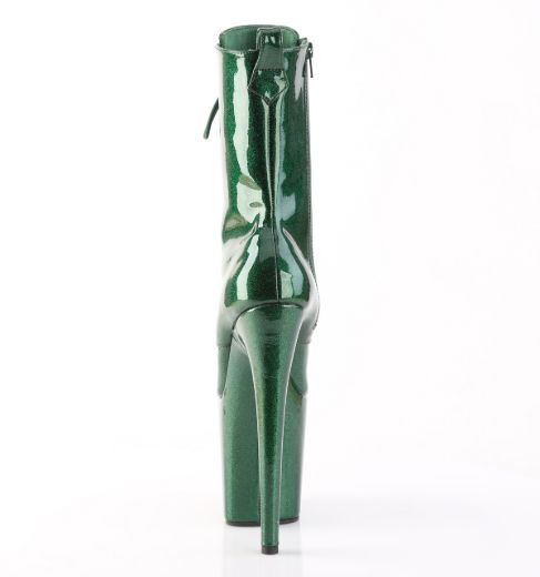 Product image of Pleaser FLAMINGO-1040GP Emerald Green Glitter Pat/M 8 Inch Heel 4 Inch PF Lace Up Front Ankle Boot Side Zip