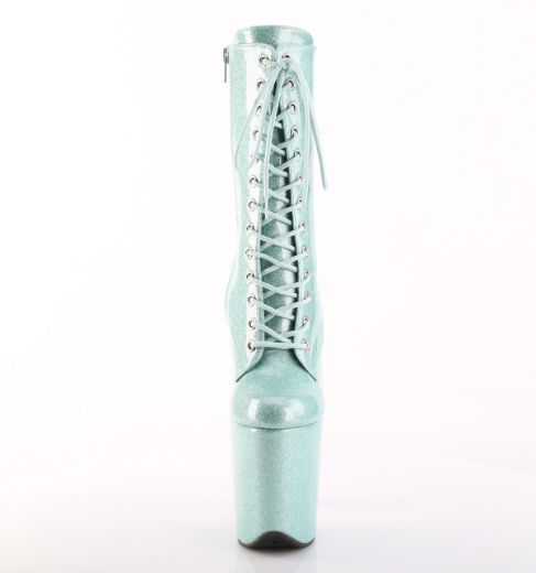 Product image of Pleaser FLAMINGO-1040GP Mint Glitter Pat/M 8 Inch Heel 4 Inch PF Lace Up Front Ankle Boot Side Zip