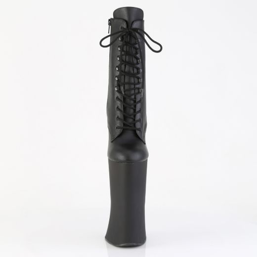 Product image of Pleaser FORBIDDEN-1020 Blk Faux Leather/Blk Matte 11 Inch Heelless 6 1/4 Inch PF Lace-Up Front Ankle Boot Inside Zip