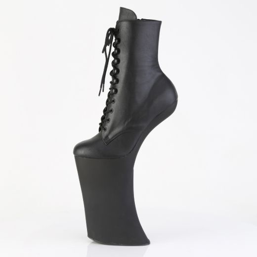 Product image of Pleaser FORBIDDEN-1020 Blk Faux Leather/Blk Matte 11 Inch Heelless 6 1/4 Inch PF Lace-Up Front Ankle Boot Inside Zip