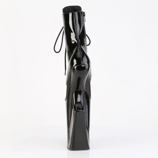 Product image of Pleaser WORSHIP-1020 Blk Pat/Blk 10 Inch Heelless 4 3/4 Inch PF Lace-Up Front Ankle Boot Inside Zip