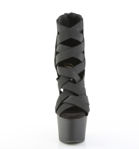 Product image of Pleaser ADORE-700-24 Blk Elastic Band-Microfiber/Blk Matte 7 Inch Heel 2 3/4 Inch PF Criss Cross Bootie Sandal Back Zip