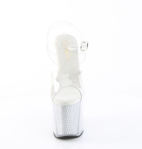 Product image of Pleaser AMAZE-808SRS Clr/Slv RS 8 Inch Wedge Heel 3 1/2 Inch PF Ankle Strap Sandal w/Simulated RS