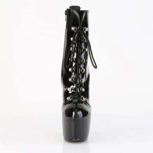 Product image of Pleaser JUBILANT-1014 Blk Pat 7 Inch Heel 3 Inch Concealed PF Lace-Up Front Ankle Boot Side Zip