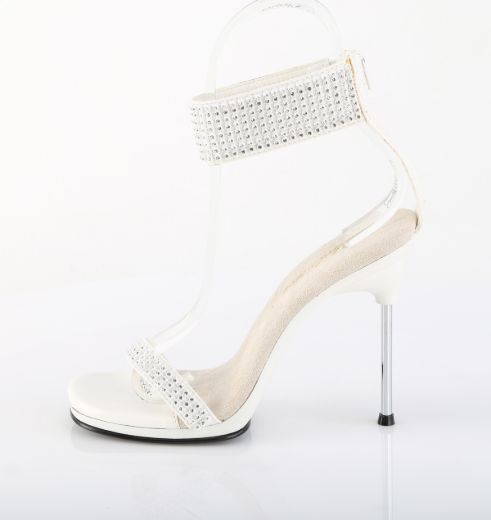 Product image of Fabulicious CHIC-40 Wht Faux Leather-RS/Wht 4 1/2 Inch Heel 1/4 Inch PF Ankle Strap Sandal w/RS Back Zip