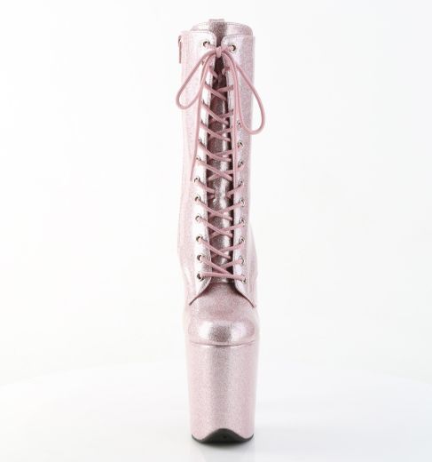 Product image of Pleaser FLAMINGO-1040GP Blush Pink Glitter Pat/M 8 Inch Heel 4 Inch PF Lace Up Front Ankle Boot Side Zip