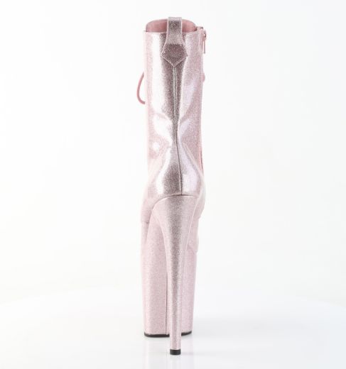 Product image of Pleaser FLAMINGO-1040GP Blush Pink Glitter Pat/M 8 Inch Heel 4 Inch PF Lace Up Front Ankle Boot Side Zip
