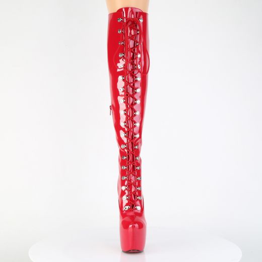 Product image of Pleaser JUBILANT-3012 Red Str. Pat 7 Inch Heel 3 Inch Concealed PF Over-The-Knee Boot Side Zip