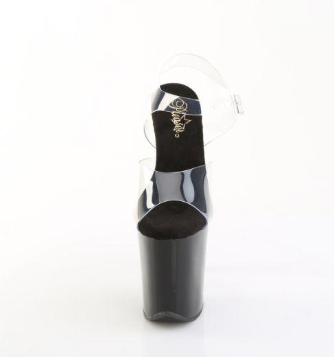 Product image of Pleaser FLAMINGO-808PREM Clr TPU/Blk 8 Inch Heel 4 Inch PF Ankle Strap Sandal