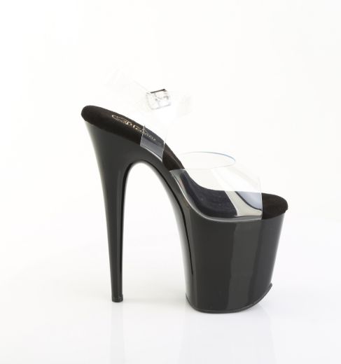 Product image of Pleaser FLAMINGO-808PREM Clr TPU/Blk 8 Inch Heel 4 Inch PF Ankle Strap Sandal