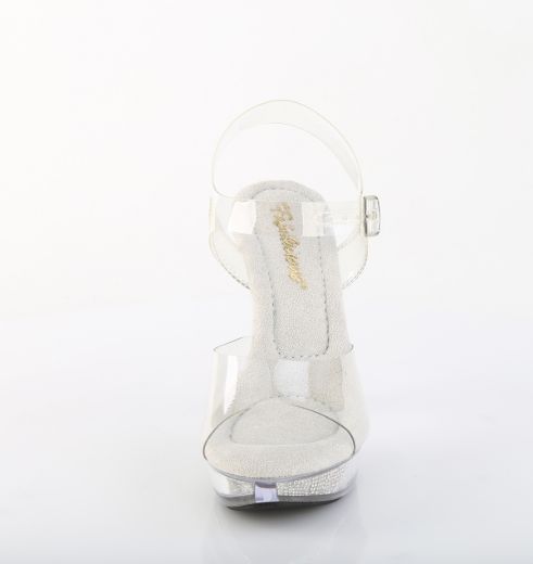 Product image of Fabulicious COCKTAIL-508SRSI Clr/Clr-Slv RS 5 Inch Heel 1 Inch PF Ankle Strap Sandal w/RS Inserts