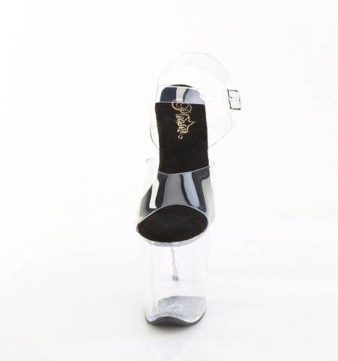 Product image of Pleaser FLAMINGO-808PREM Clr TPU-Blk/Clr 8 Inch Heel 4 Inch PF Ankle Strap Sandal
