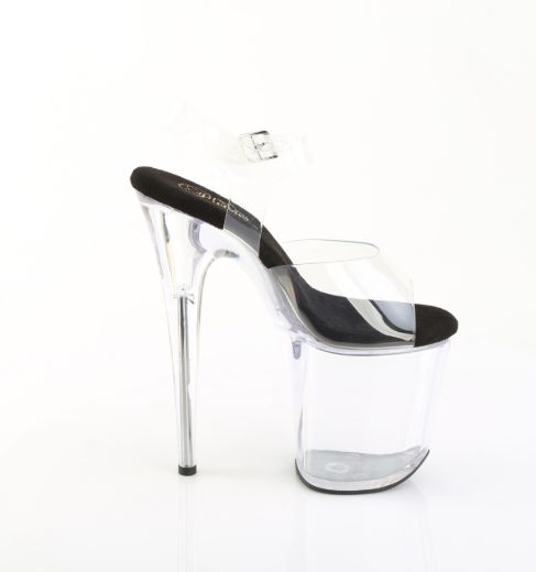 Product image of Pleaser FLAMINGO-808PREM Clr TPU-Blk/Clr 8 Inch Heel 4 Inch PF Ankle Strap Sandal