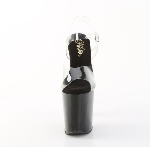 Product image of Pleaser XTREME-808PYRS Clr/Blk-Gold Multi 8 Inch Heel 4 Inch PF Ankle Strap Sandal w/ Pyramid Stone and RS
