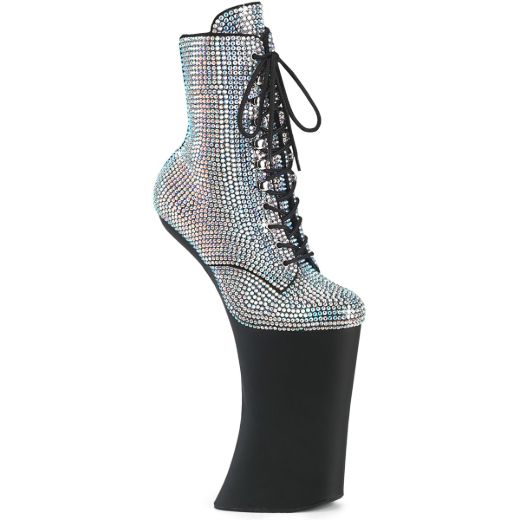 Product image of Pleaser FORBIDDEN-1020RS Slv AB RS/Blk Matte 11 Inch Heelless 6 1/4 Inch PF RS Embellished Ankle Boot Side Zip