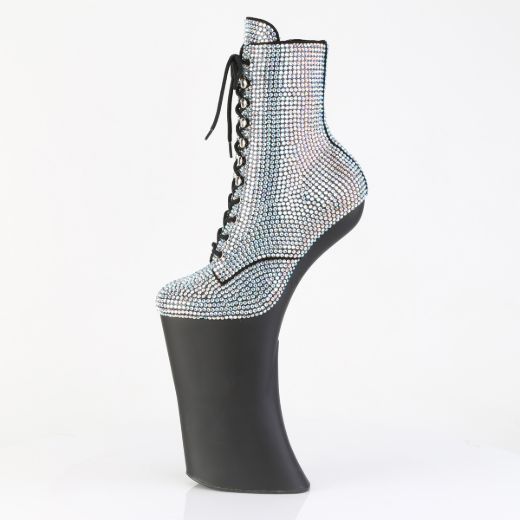 Product image of Pleaser FORBIDDEN-1020RS Slv AB RS/Blk Matte 11 Inch Heelless 6 1/4 Inch PF RS Embellished Ankle Boot Side Zip