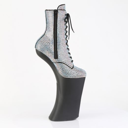 Product image of Pleaser FORBIDDEN-1020RS Slv AB RS/Blk Matte 11 Inch Heelless 6 1/4 Inch PF RS Embellished Ankle Boot Side Zip