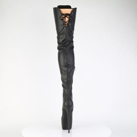 Product image of Pleaser JUBILANT-4012 Blk Str. Faux Leather 7 Inch Heel 3 Inch Concealed PF Lace-Up Crotch Boot Side Zip