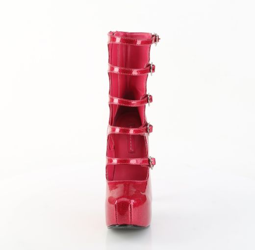 Product image of Bordello TEEZE-23 Fuchsia Glitter Pat 5 3/4 Inch Heel 5 Buckle Strapped Concealed Platform Bootie