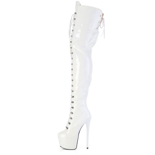 Product image of Pleaser JUBILANT-4012 Wht Str. Pat 7 Inch Heel 3 Inch Concealed PF Lace-Up Crotch Boot Side Zip