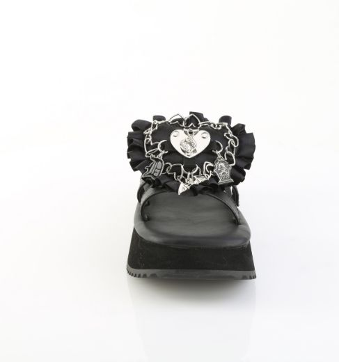 Product image of Demoniacult FLIP-16 Blk Vegan Leather-Satin 2 1/2 Inch PF Triple Band Slide Sandal