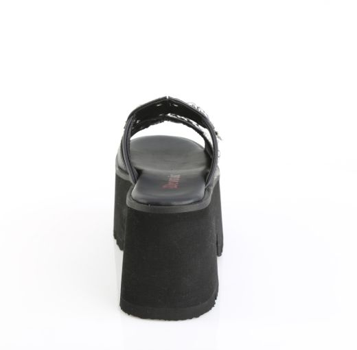 Product image of Demoniacult ASHES-08 Blk Vegan Leather 3 1/2 Inch Chunky Heel 2 1/4 Inch Cut Out PF Slide Sandal