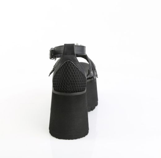 Product image of Demoniacult ASHES-11 Blk Vegan Leather-Mesh 3 1/2 Inch Chunky Heel 2 1/4 Inch Cut Out PF Ankle Strap Sandal