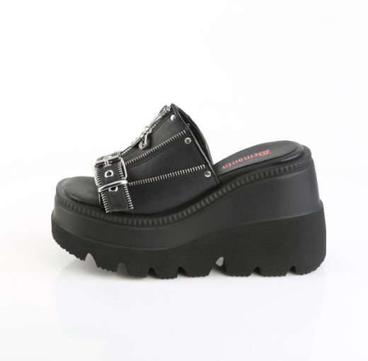 Product image of Demoniacult SHAKER-07 Blk Vegan Leather 4 1/2 Inch Wedge PF Slide Sandal